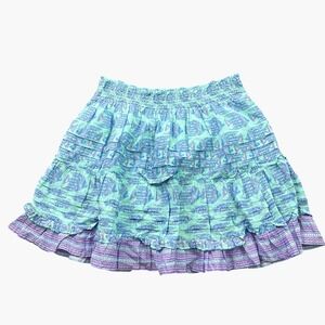 Vineyard Vines Tiered Mini Skirt Womens L Blue Fish Print Smocked Ruffle Cotton